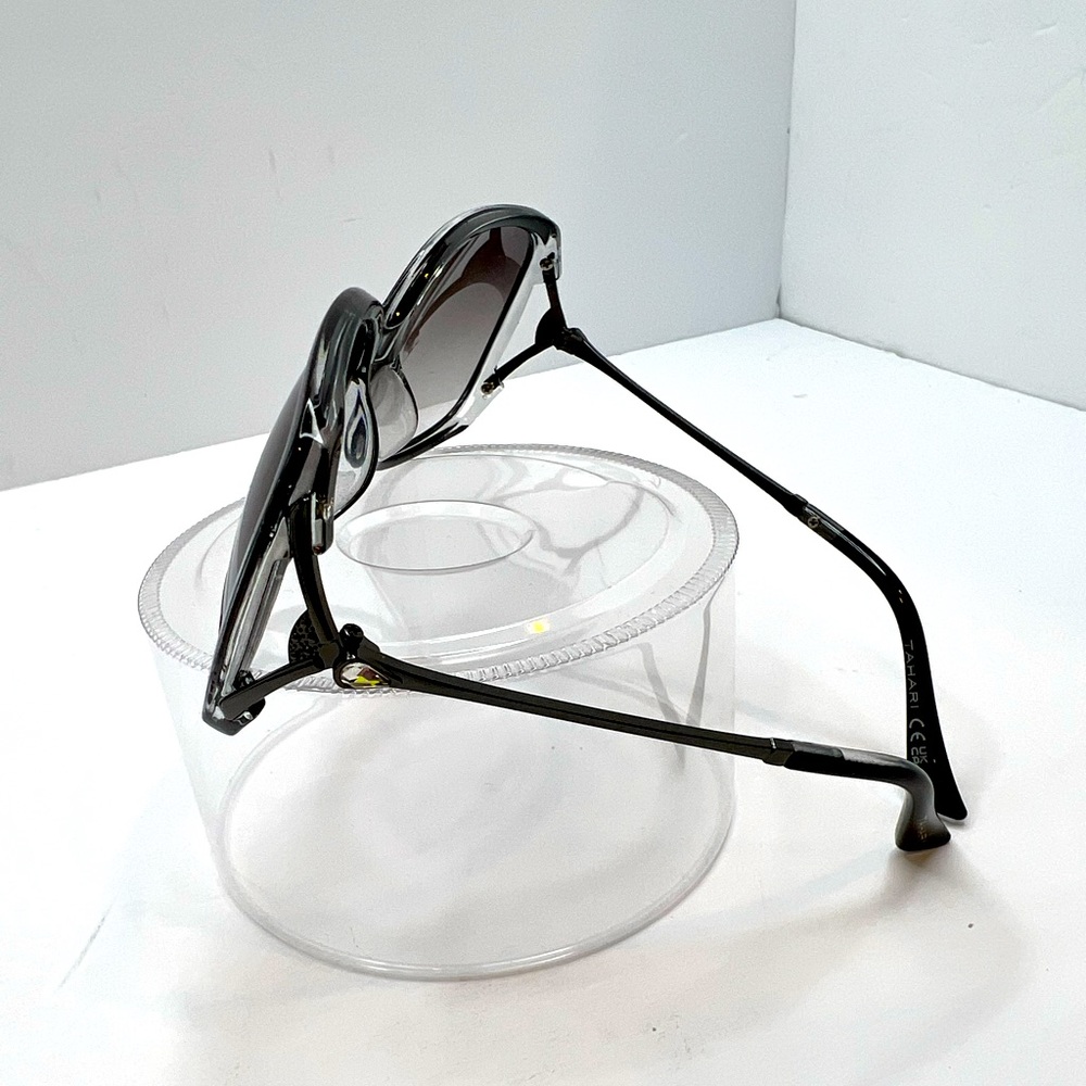 TAHARI 100% UV PROTECTION SUNGLASSES,  2 TONE FRAME, GREY&CLEAR W/CRYSTAL TEAR - Picture 2 of 10